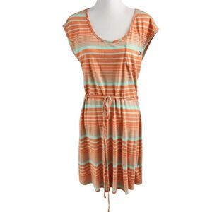 The North Face Striped T-Shirt Dress Coral Aqua Blue Jersey Knit Casual